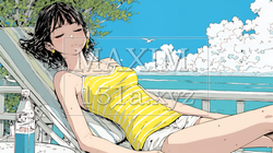 プールサイドのデッキチェアでくつろぐ若い女性｜夏のリゾートとリラックスライフスタイルイメージ | 6331788-17591