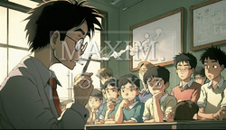 論語読みの論語知らず：小学校で生活指導をしている先生が、生徒の前でタバコをくわえて教壇に立っている
