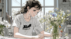 おもてなし（優しい心遣い）：来客のために花瓶に花を生ける若い女性 | 6340272-15342