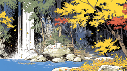 滝のある渓谷の紅葉