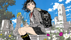 墓参りをしている若い女性