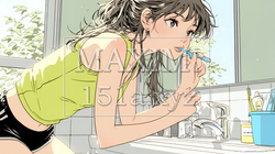 洗面所で朝の歯磨きをする若い女性 | 6351841-16912