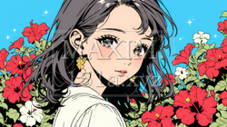 ハイビスカスと若い女性｜6500626-8707
