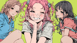 親しい女友達が決めポーズで写真撮影。