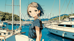 沖縄のヨットハーバーに立つ若い女性 | 6366877-15224