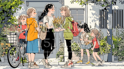 道端で会話を楽しむ若い主婦たち（ママ友たち） | 6368937-16848