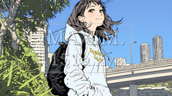 休みの日、自宅の近所を散歩している若い女性