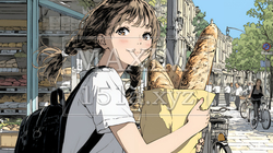 近所のパン屋で焼きたてパンを買う若い女性 | 6369738-16203