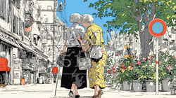歳をとった二人の女性が連れ立って小旅行