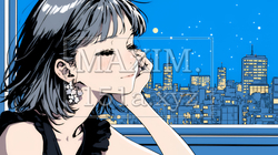 ベランダで夜風に当たりながら都会のランドスケープを眺め休む若い女性 | 6381036-16154