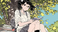読書の秋：紅葉の木の下で本を読んでいる若い女性｜6385768-5869