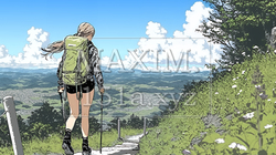 ソロハイキング（ソロ登山）を楽しんでいる若い女性｜6408059-15787