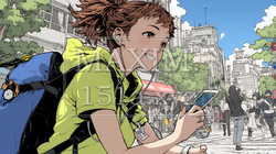 スマホの地図アプルを頼りに目的地に向かって歩いている女性：歩きスマホ