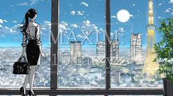 高層ビル群を見下ろすキャリア女性 | 6424867-14102