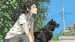 愛犬と散歩している若い女性｜6429428-10855