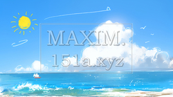夏の青い空と青い海と白い雲のコントラスト（クレヨン＋水彩画風） | 6430107-8462