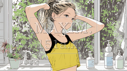朝支度：洗面所で髪をまとめている若い女性 | 6432820-15538