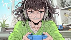 対戦型テレビゲームに没頭している若い女性 | 6439247-13433
