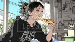 ピザを食べている若い女性