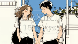幸せそうなカップル：散歩中（シンプルな色使い）｜6464292-16348