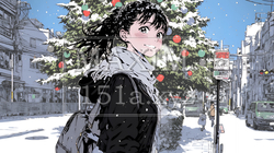ホワイトクリスマスの街を歩く若い女性 | 6460389-6641