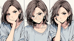 お茶目な（生意気な表情をした遊び心のある）若い女性