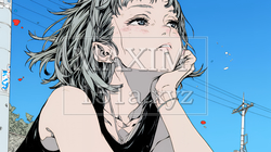 秋空を眺める若い女性のイラスト｜爽やかな秋・人物フリーイラスト｜6791599-18033