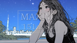 星空を眺めている若い女性
