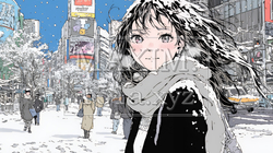 雪の積もる冬の都会を散策している若い女性 | 6488459-12995