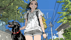 愛犬と散歩している若い女性｜6429480-10880
