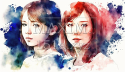仲の良い女友達：水彩画