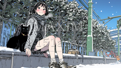 雪の積もる田舎道を歩いている若い女性 | 6500149-13099