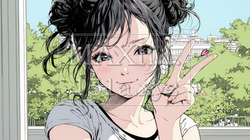 笑顔でピースサインを見せる若い女性 | 6501591-14264