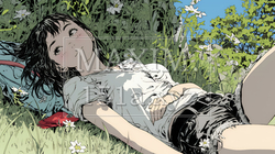 心地よさそうに地面に身を横たえる若い女性 | 6511745-15422