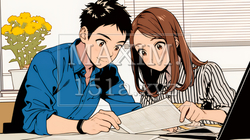 仲良く二人で旅行の計画を立てている若いカップル｜6584970-16588