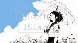 夏の通り雨の中を歩く女性（シンプルな色使い）