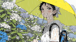 アジサイと梅雨の長雨と若い女性｜