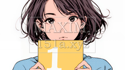 数字の「1」を掲げている若い女性 | 6559722-15475