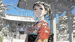 和服を着て初詣をしている若い女性 | 6568476-6360