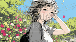 バラ園を散策している若い女性 | 6571736-11073