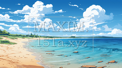 南国の島の浜辺と青い空のイラスト | 6573648-20076