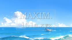 夏の青い空と青い海と白い雲のコントラスト（クレヨン＋水彩画風） | 6597994-8458