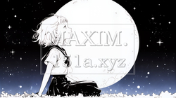 月見をしている若い女性（シンプルな色使い）