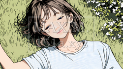 心地よさそうに地面に身を横たえる若い女性 | 6612459-15435