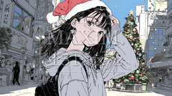 ホワイトクリスマスの街を歩く若い女性 | 6612976-6619