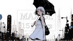 雨の中を歩く女性（シンプルな色使い）｜6662967-9299