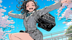 嬉しさのあまり飛び跳ねる制服姿の女子高生 | 6616700-13861