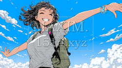 両手を広げて喜んでいる陽気な若い女性 | 662138-8119