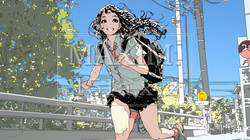 学校に遅れそうで道を急いでいる女子高生