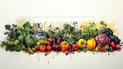 色とりどりの野菜と果物の背景画像：水彩画 | 662940-822